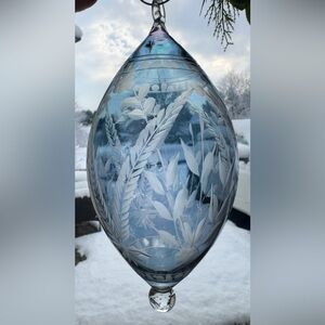 Egyptian Large Mouth Blown 24k Gold Etched Glass Christmas Ornament 7" Purple